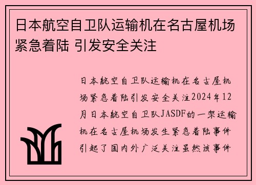 日本航空自卫队运输机在名古屋机场紧急着陆 引发安全关注