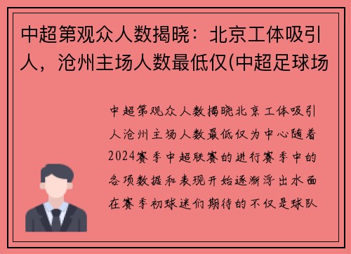 中超第观众人数揭晓：北京工体吸引人，沧州主场人数最低仅(中超足球场观众席人数要求)
